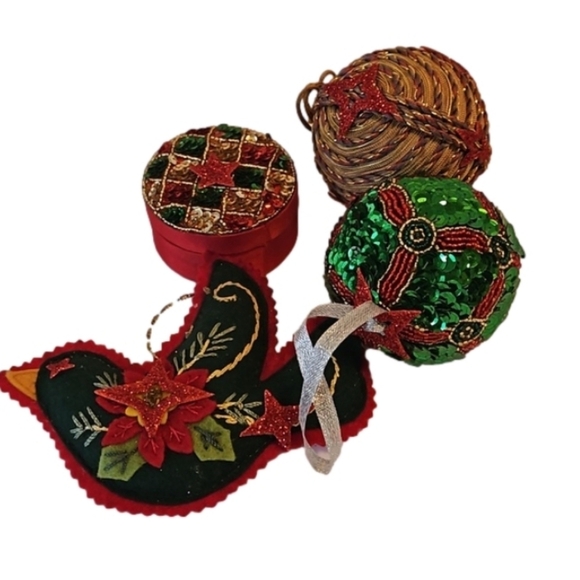 Hand Crafted Handmade Holiday ornaments Upcycled material hanging decoration - Picture 3 of 3